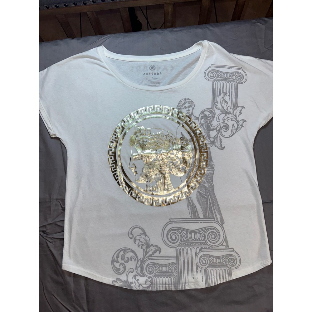 Caesars Palace Las Vegas Gold Foil Medusa Greek Graphic T Shirt‎ Size L